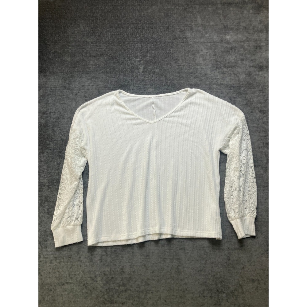 Shein Textured Top Womens XL White Stretch V Neck Casual Floral Lace Sleeve